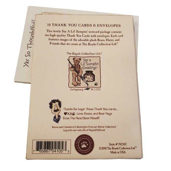 Vintage Boyds Bears Thank you Cards & Envelopes 2001 Boyds Collection Made USA - Picture 7 of 9